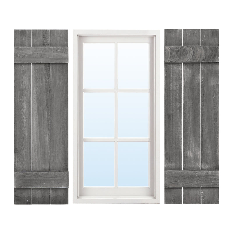 36 x 11 Inch Farmhouse Paulownia Wood Window Shutters Set of 2 for Windows-Dark Gray