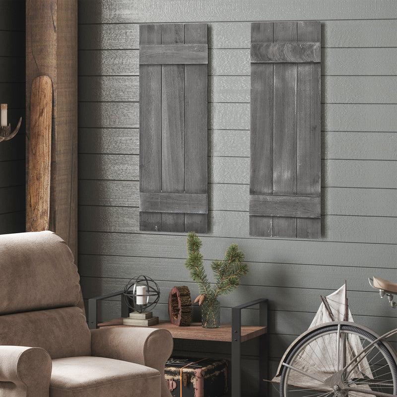 36 x 11 Inch Farmhouse Paulownia Wood Window Shutters Set of 2 for Windows-Dark Gray