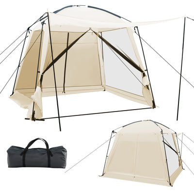 10 x 10 Feet Screened Canopy Tent w/ Vestibule and Zippered Door-Beige