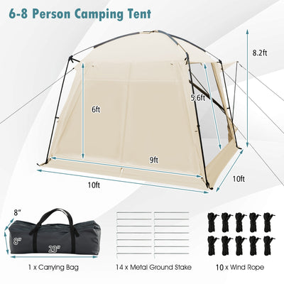 10 x 10 Feet Screened Canopy Tent w/ Vestibule and Zippered Door-Beige