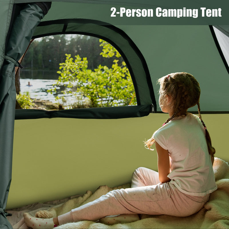 2-person Camping Tent w/ Removable Rain Fly and Double-layer Door-Green