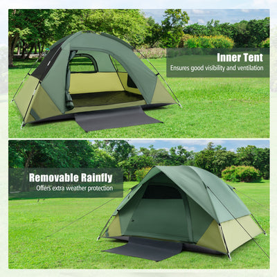 2-person Camping Tent w/ Removable Rain Fly and Double-layer Door-Green