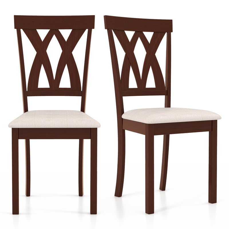 Set of 2 Wood Kitchen Chairs with Faux Leather Upholstered Seat-Beige