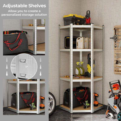 4-Tier Corner Shelving Unit Adjustable Garage Storage Utility Rack for Warehouse-Silver