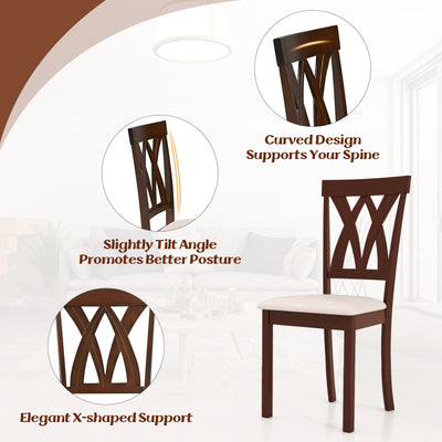 Set of 2 Wood Kitchen Chairs with Faux Leather Upholstered Seat-Beige