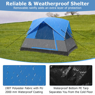 3 Person Outdoor Camping Tent with Removable Floor Mat for Camping Hiking Traveling-Blue