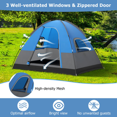 3 Person Outdoor Camping Tent with Removable Floor Mat for Camping Hiking Traveling-Blue