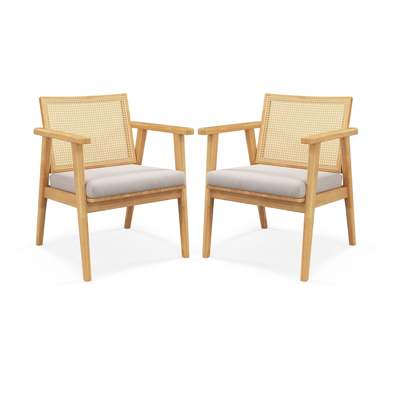 Mid Century Modern Accent Chairs Set of 2 with Breathable Rattan Back-Natural