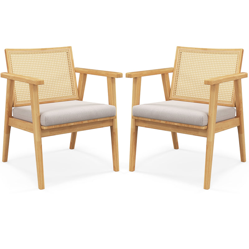 Mid Century Modern Accent Chairs Set of 2 with Breathable Rattan Back-Natural