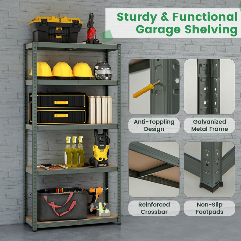 5-Tier Heavy Duty Metal Shelving Unit with 2000 LBS Total Load Capacity-Gray