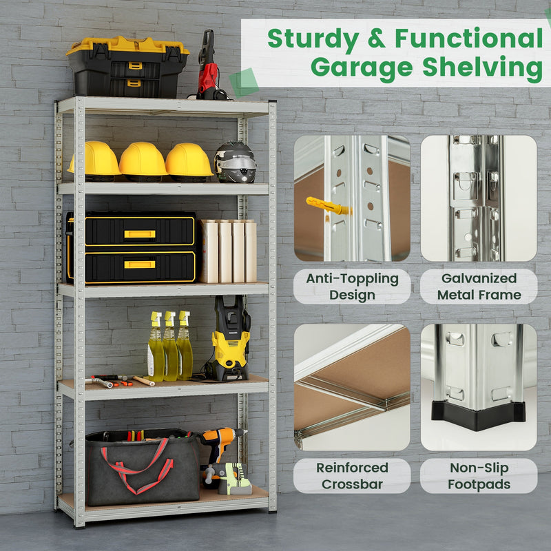 5-Tier Heavy Duty Metal Shelving Unit with 2000 LBS Total Load Capacity-Silver