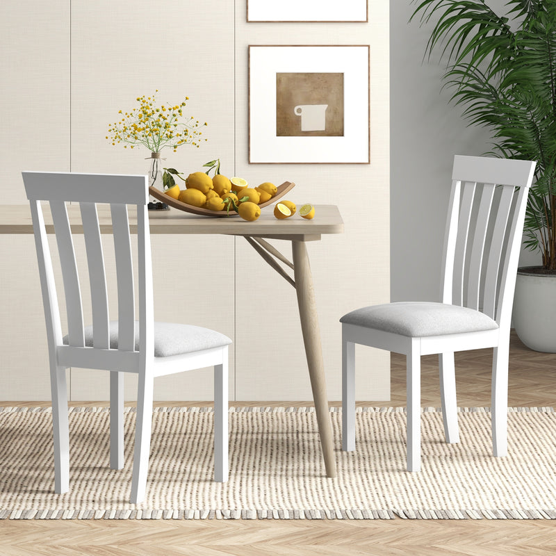 Dining Chair Set of 2 Upholstered Wooden Kitchen Chairs with Padded Seat and Rubber Wood Frame-White