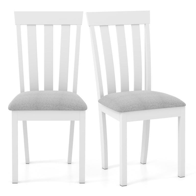 Dining Chair Set of 2 Upholstered Wooden Kitchen Chairs with Padded Seat and Rubber Wood Frame-White