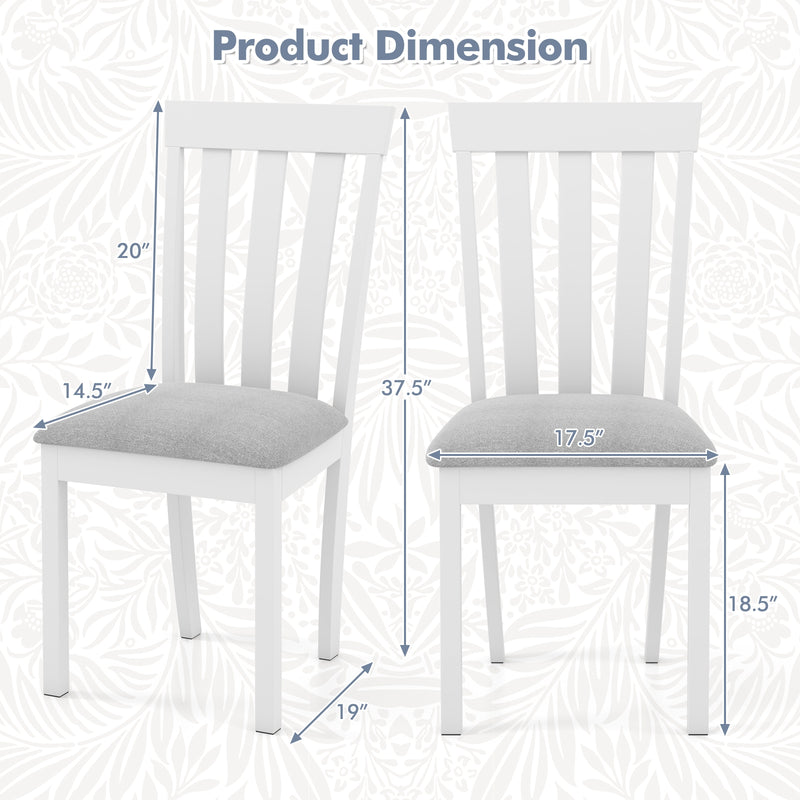 Dining Chair Set of 2 Upholstered Wooden Kitchen Chairs with Padded Seat and Rubber Wood Frame-White