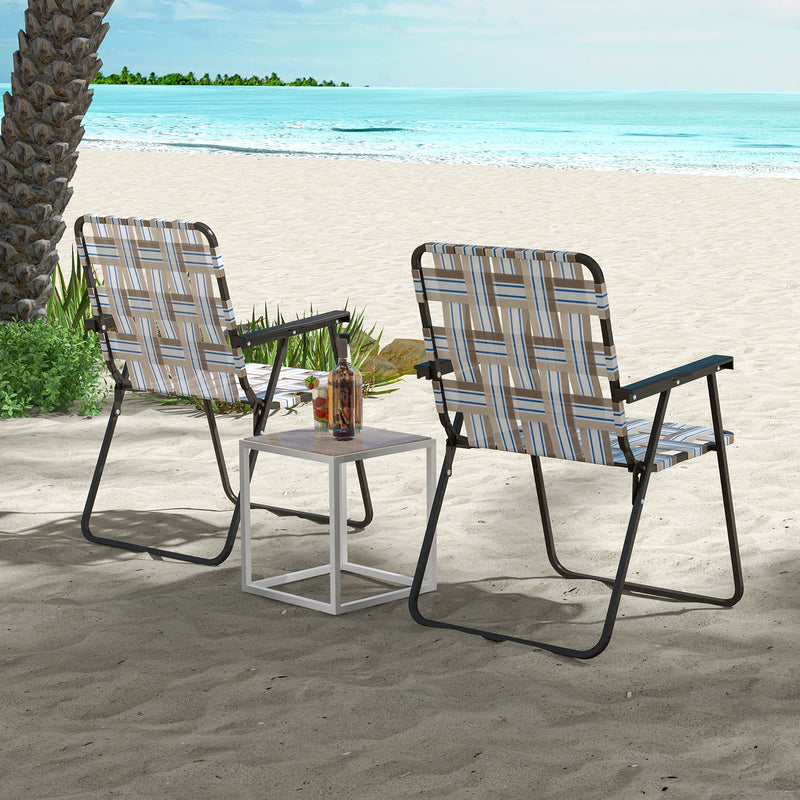 2 Pieces Folding Beach Chair Camping Lawn Webbing Chair-Cofee