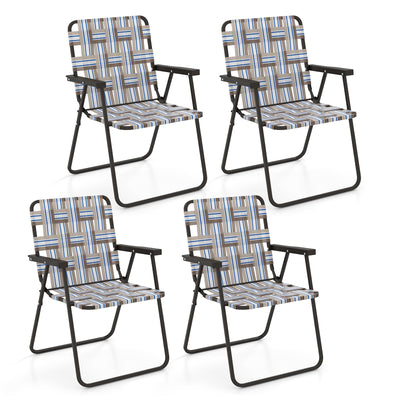 2 Pieces Folding Beach Chair Camping Lawn Webbing Chair-Cofee