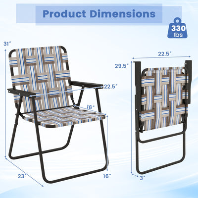 2 Pieces Folding Beach Chair Camping Lawn Webbing Chair-Cofee