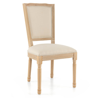 French Dining Chair Set of 2 with Rectangular Backrest and Solid Rubber Wood Frame-Beige