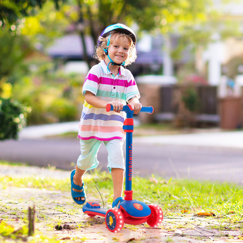 Folding Kids Scooter with Extra Wide Deck and LED Lighted PU Wheels-Blue