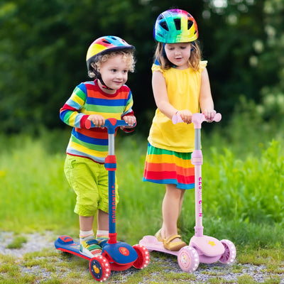 Folding Kids Scooter with Extra Wide Deck and LED Lighted PU Wheels-Purple