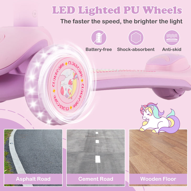 Folding Kids Scooter with Extra Wide Deck and LED Lighted PU Wheels-Purple