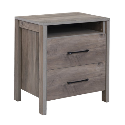 Nightstand with 2 Drawers Farmhouse Bed Side Table with Open Storage Shelf-Grey