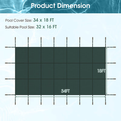 34 x 18 Feet Safety Pool Cover Fits 32 x16 Feet Inground Swimming Pools-Green