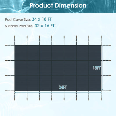 34 x 18 Feet Safety Pool Cover Fits 32 x16 Feet Inground Swimming Pools-Blue