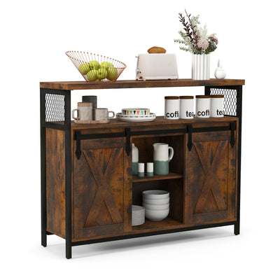 Buffet Cabinet with 3-Level Adjustable Shelves and 2 Sliding Barn Doors-Rustic Brown