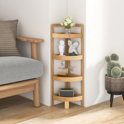 4 Tier Bamboo Corner Shelf Corner Freestanding Storage Organizer Shelving Unit for Bathroom-Natural