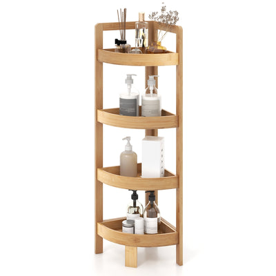 4 Tier Bamboo Corner Shelf Corner Freestanding Storage Organizer Shelving Unit for Bathroom-Natural