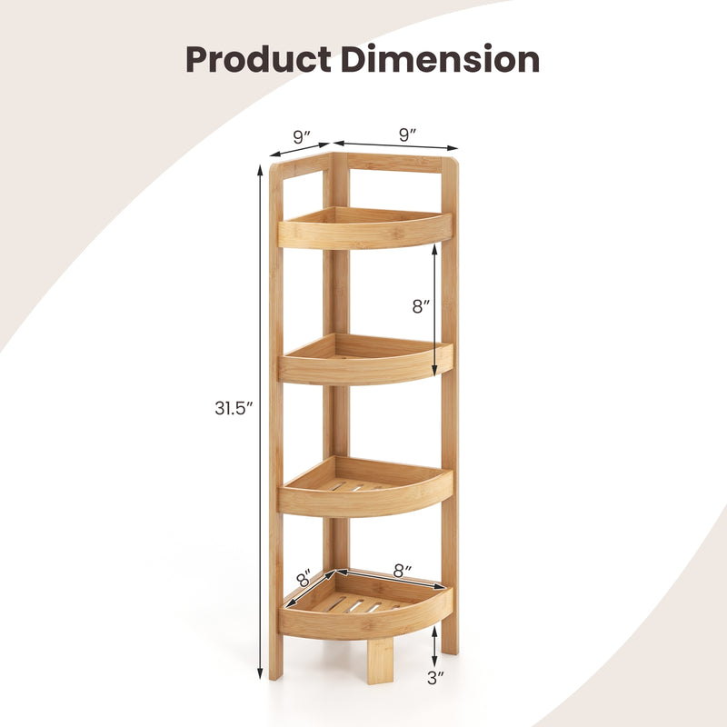 4 Tier Bamboo Corner Shelf Corner Freestanding Storage Organizer Shelving Unit for Bathroom-Natural