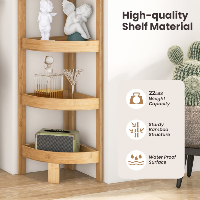 4 Tier Bamboo Corner Shelf Corner Freestanding Storage Organizer Shelving Unit for Bathroom-Natural