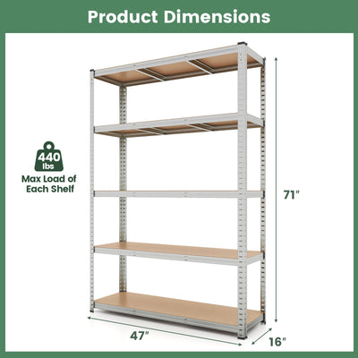 5-Tier Heavy Duty Metal Shelving Unit with 2200 LBS Total Load Capacity-Silver