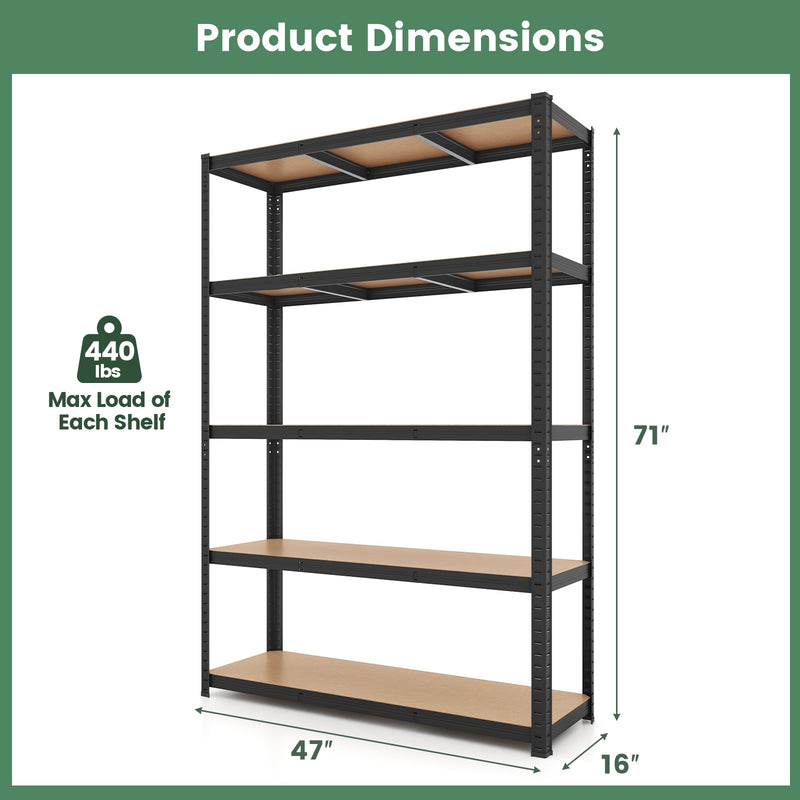 5-Tier Heavy Duty Metal Shelving Unit with 2200 LBS Total Load Capacity-Black