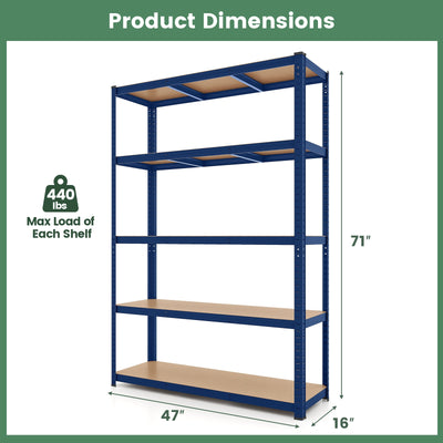 5-Tier Heavy Duty Metal Shelving Unit with 2200 LBS Total Load Capacity-Blue