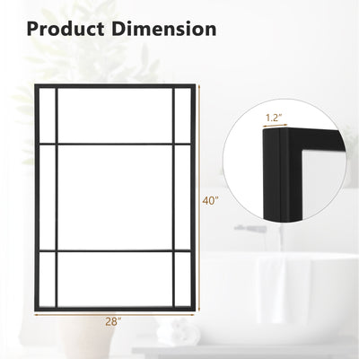 40 x 28 Inch Wall Mounted Mirror Metal Framed Hanging Mirror for Living Room Bedroom-Black