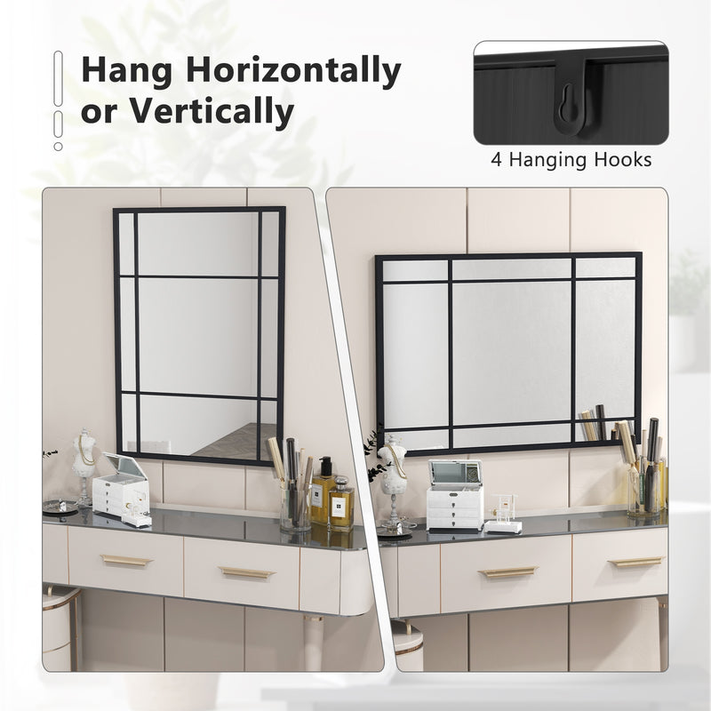 40 x 28 Inch Wall Mounted Mirror Metal Framed Hanging Mirror for Living Room Bedroom-Black