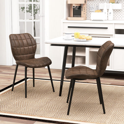 Dining Chairs Set of 2 with Padded Back  Metal Legs and Adjustable Foot Pads-Brown