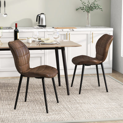 Dining Chairs Set of 2 with Padded Back  Metal Legs and Adjustable Foot Pads-Brown