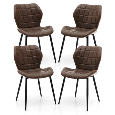 Dining Chairs Set of 2 with Padded Back  Metal Legs and Adjustable Foot Pads-Brown