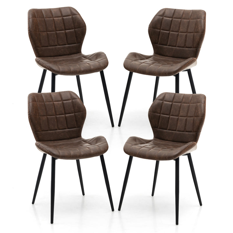 Dining Chairs Set of 2 with Padded Back  Metal Legs and Adjustable Foot Pads-Brown