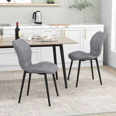 Dining Chairs Set of 2 with Padded Back  Metal Legs and Adjustable Foot Pads-Gray