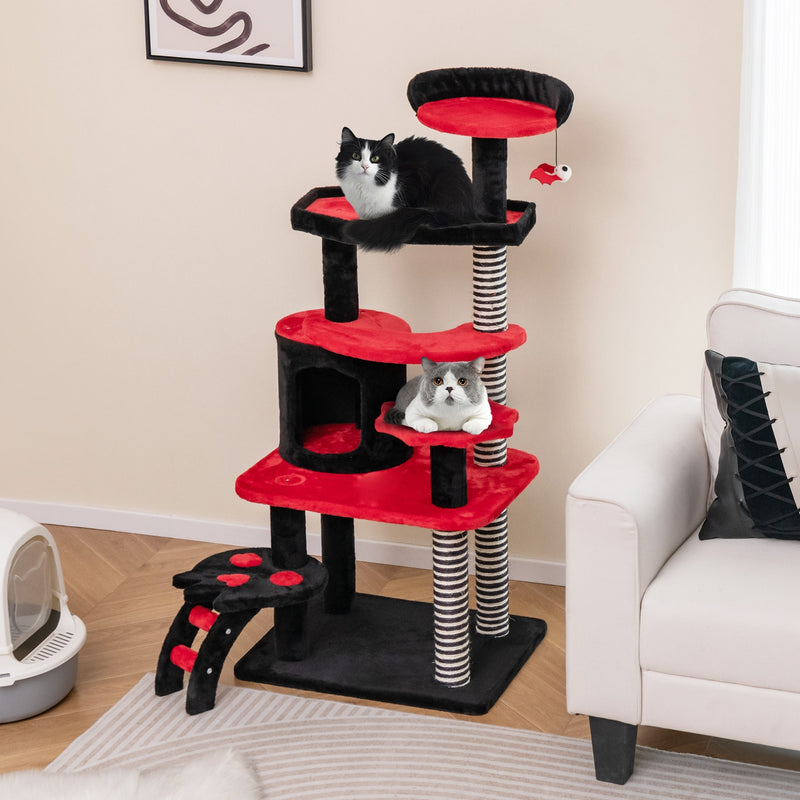 Gothic Cat Tree with Cat Bed Cat Condo and Sisal Scratching Post-Black & Red