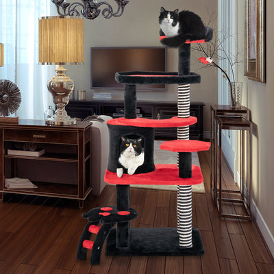 Gothic Cat Tree with Cat Bed Cat Condo and Sisal Scratching Post-Black & Red