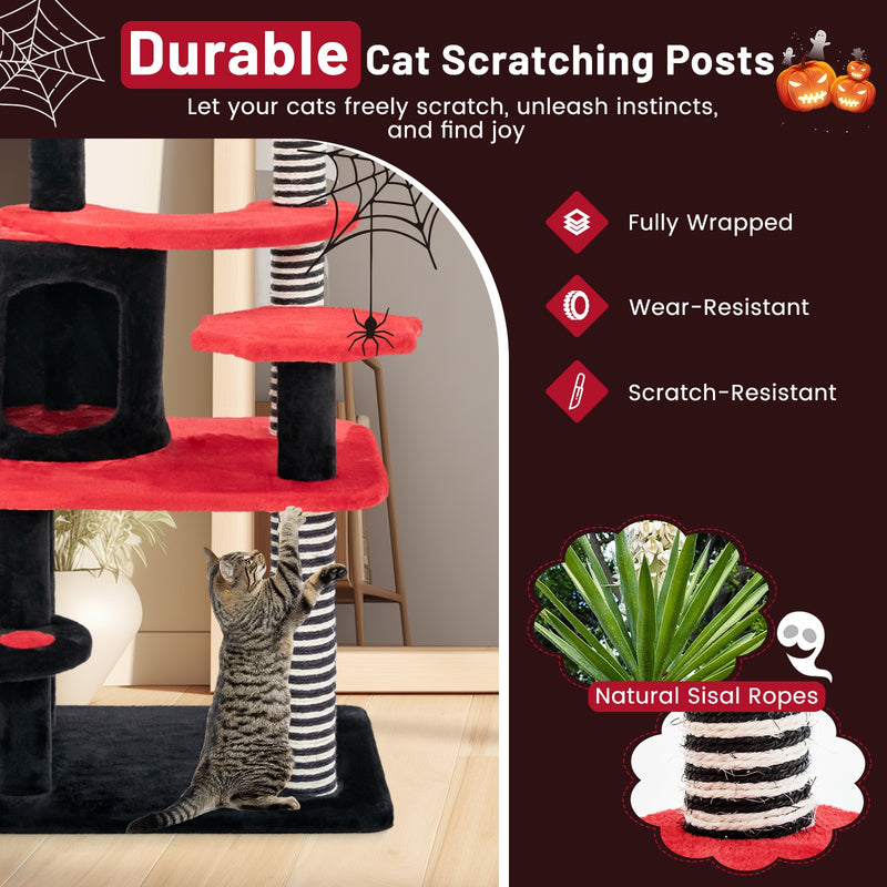 Gothic Cat Tree with Cat Bed Cat Condo and Sisal Scratching Post-Black & Red