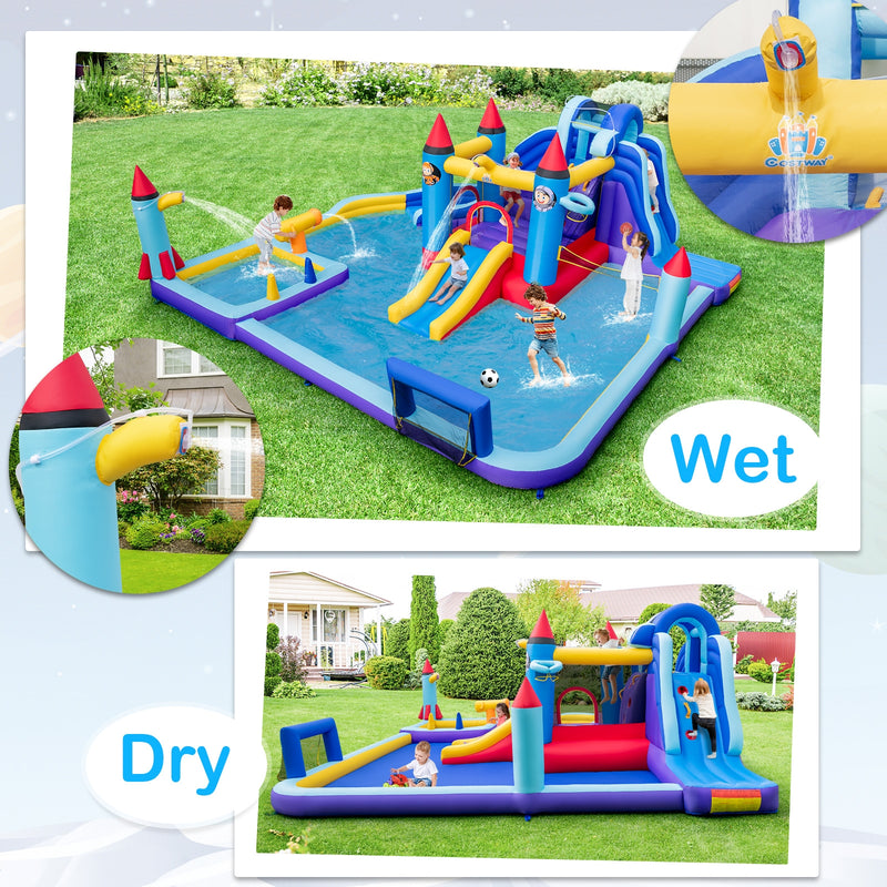 Rocket Theme Inflatable Water Slide Park with 950W Blower