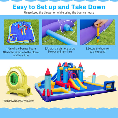 Rocket Theme Inflatable Water Slide Park with 950W Blower