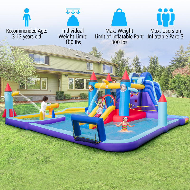 Rocket Theme Inflatable Water Slide Park with 950W Blower