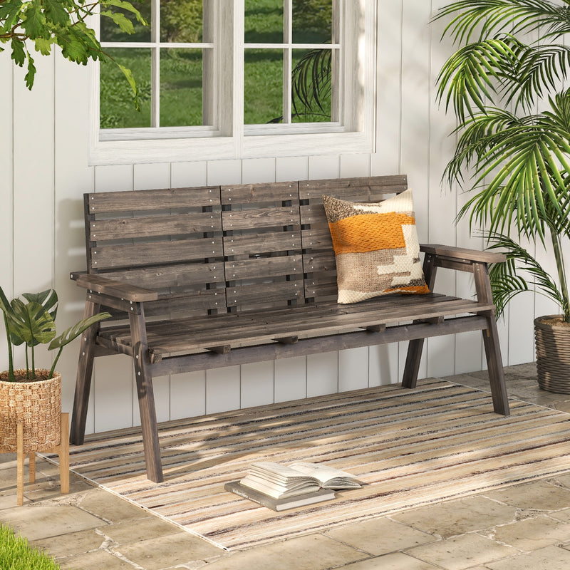 Outdoor Fir Wood Bench with Foldable Middle Table-Gray